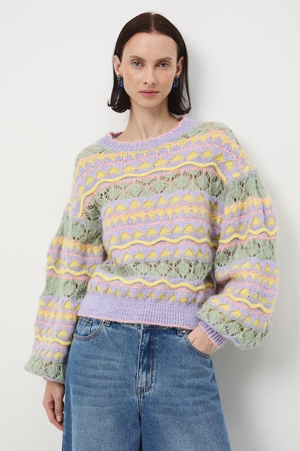 medicine-swetry-894blk-1.jpg Medicine sweter z domieszką wełny damski kolor multicolor ciepły - obrazek 1