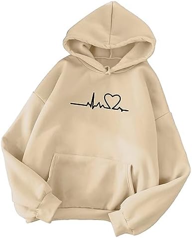 modne-bluzy-232hbo-1.jpg CGGMVCG Graficzna bluza z kapturem dla kobiet jesień zima moda bicie serca bluzy z nadrukiem nastolatki modne bluzy z kapturem topy, BEŻOWY, 3XL : ... - obrazek 1