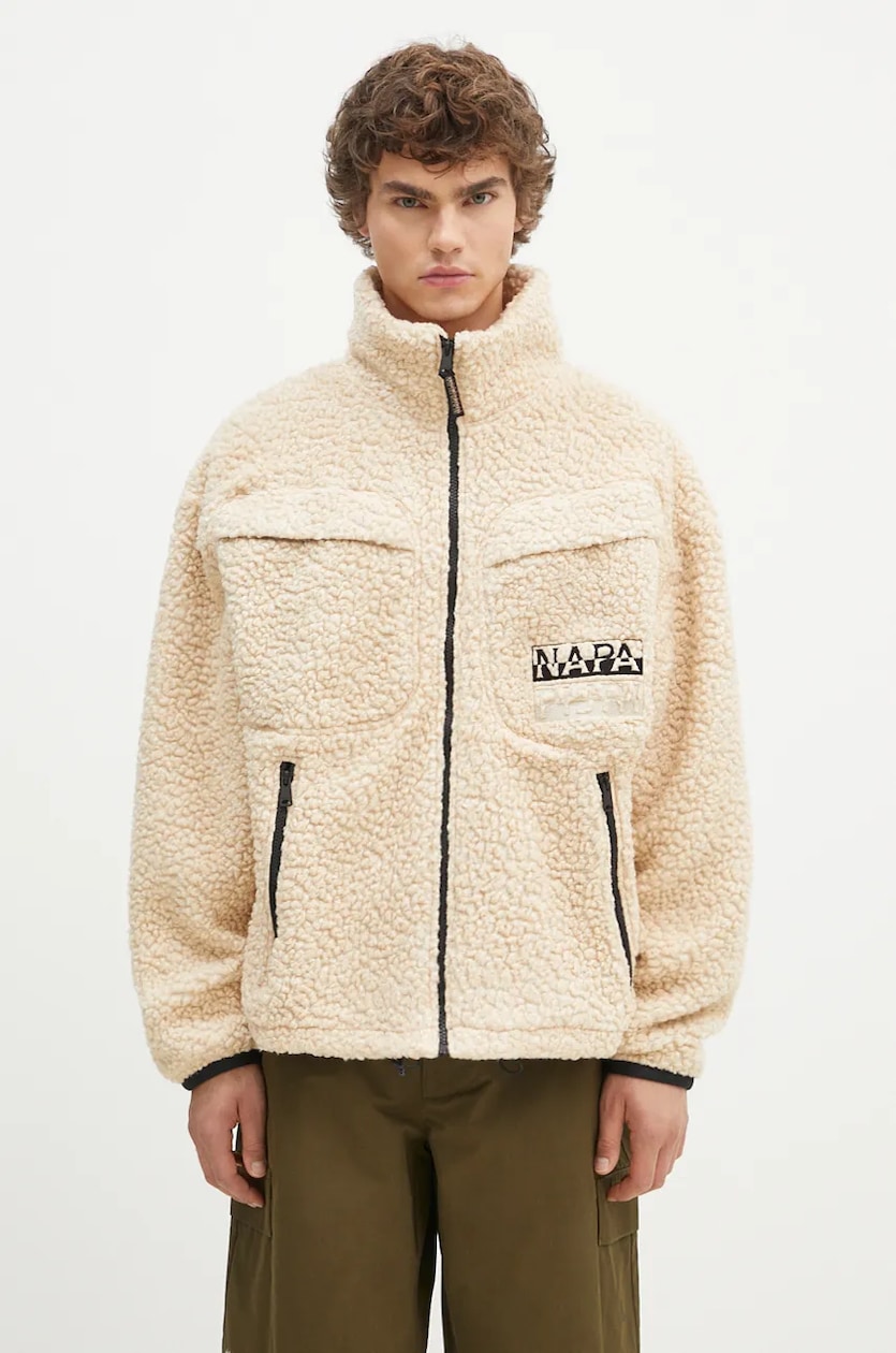 napapijri-bluza-985eps-1.jpg Napapijri bluza polarowa Yupik męska kolor beżowy z kapturem wzorzysta NP0A4GNSMQZ1 w PRM - obrazek 1