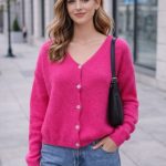 Sweter kardigan damski różowy baby alpaka miękki włoski Uni PINK BOX®