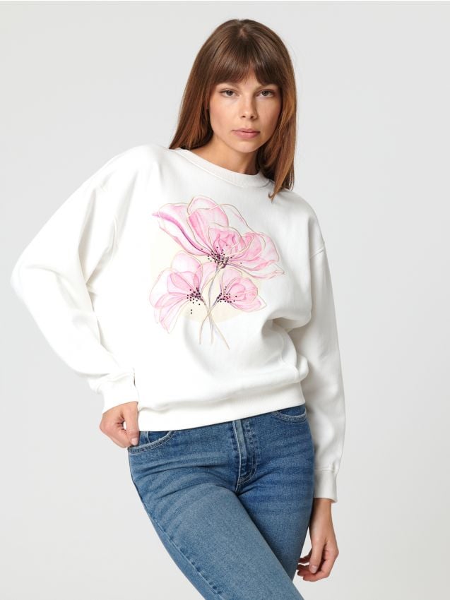 sinsay-bluza-damska-986kkn-1.jpg Bluza z nadrukiem w kwiaty Kolor kremowy SINSAY 6328J 01M - obrazek 1