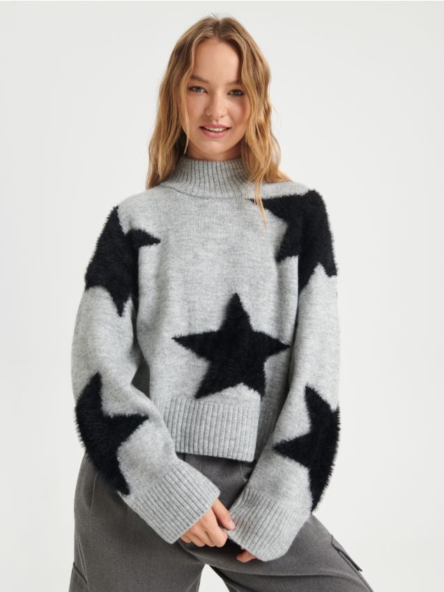sinsay-sweter-726fre-1.jpg Sweter ze stójką Kolor szary SINSAY 7460J 09M - obrazek 1