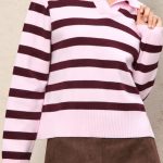 Sweter w paski z kołnierzykiem z wiskozą Kolor różowy SINSAY 183FK 03X