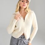 Sweter z suwakiem Kolor kremowy SINSAY 488CA 02X