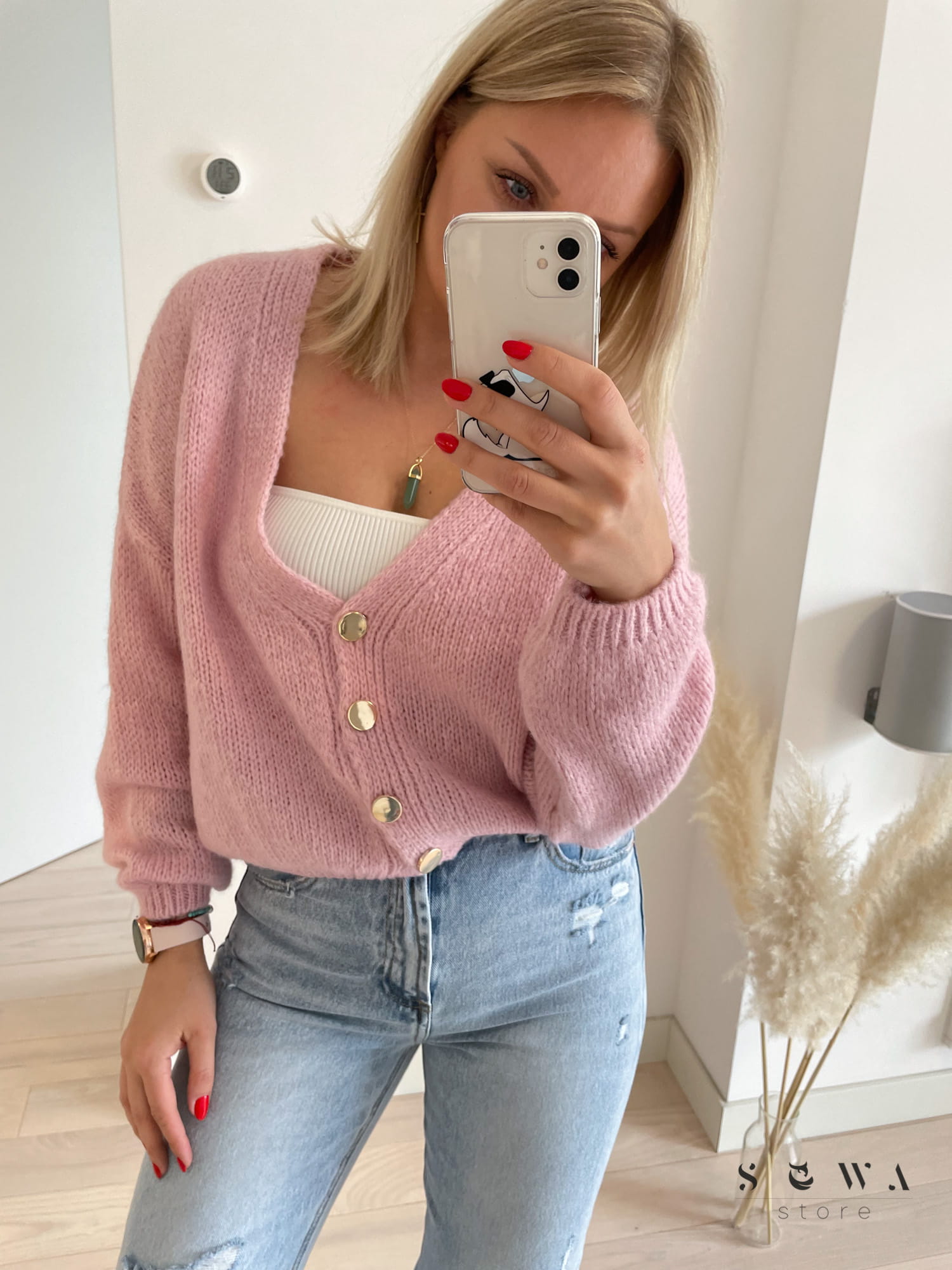 sweterek-rozpinany-damski-126qwr-1.jpg Sweter damski rozpinany Lea jasny róż - obrazek 1