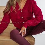 Sweter rozpinany z kwiatami bordowy Vital