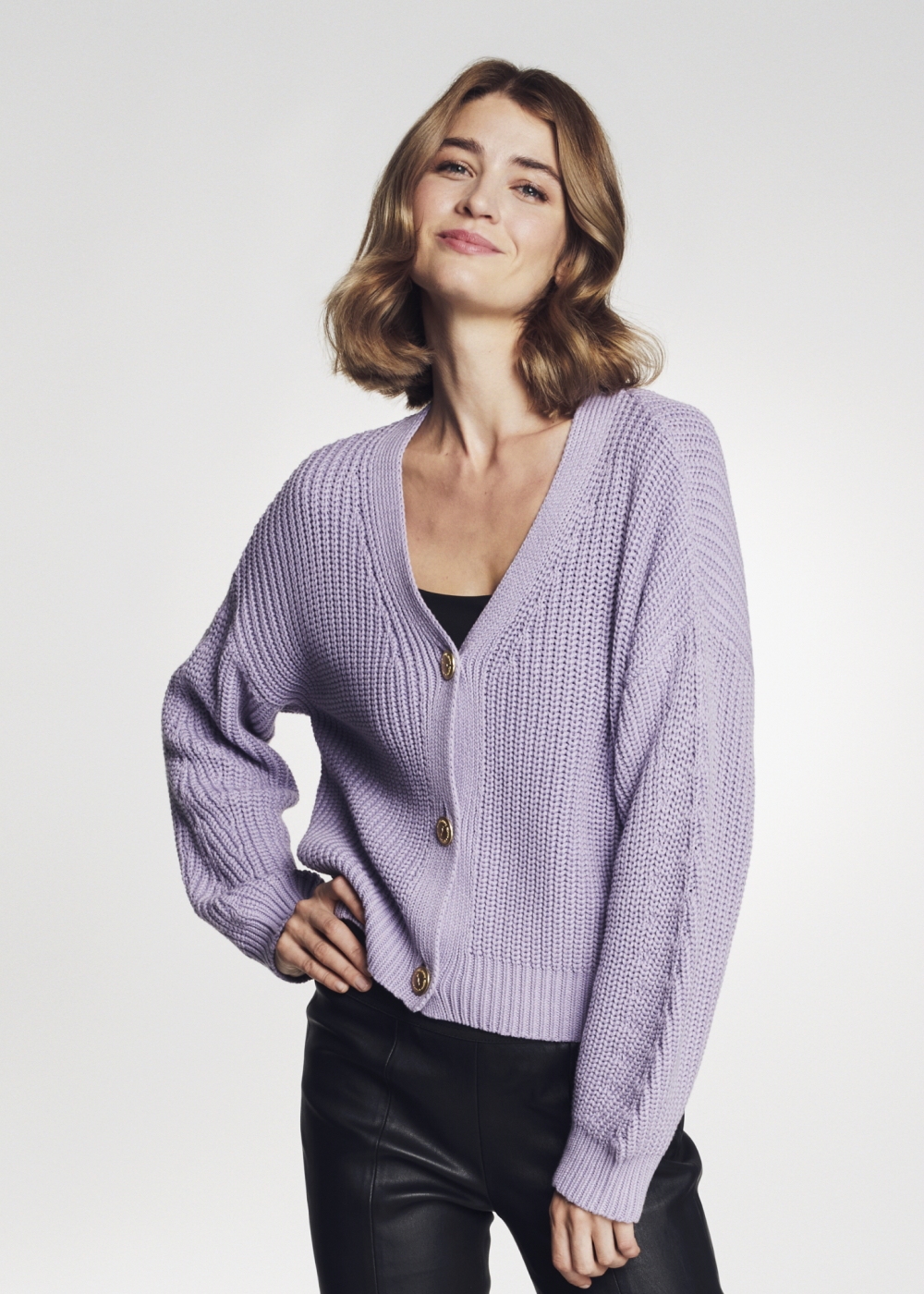 Liliowy sweter rozpinany damski KARDT 0024 75(Z21) - obrazek 1