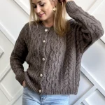 Brązowy sweter rozpinany damski • Verdez Butik