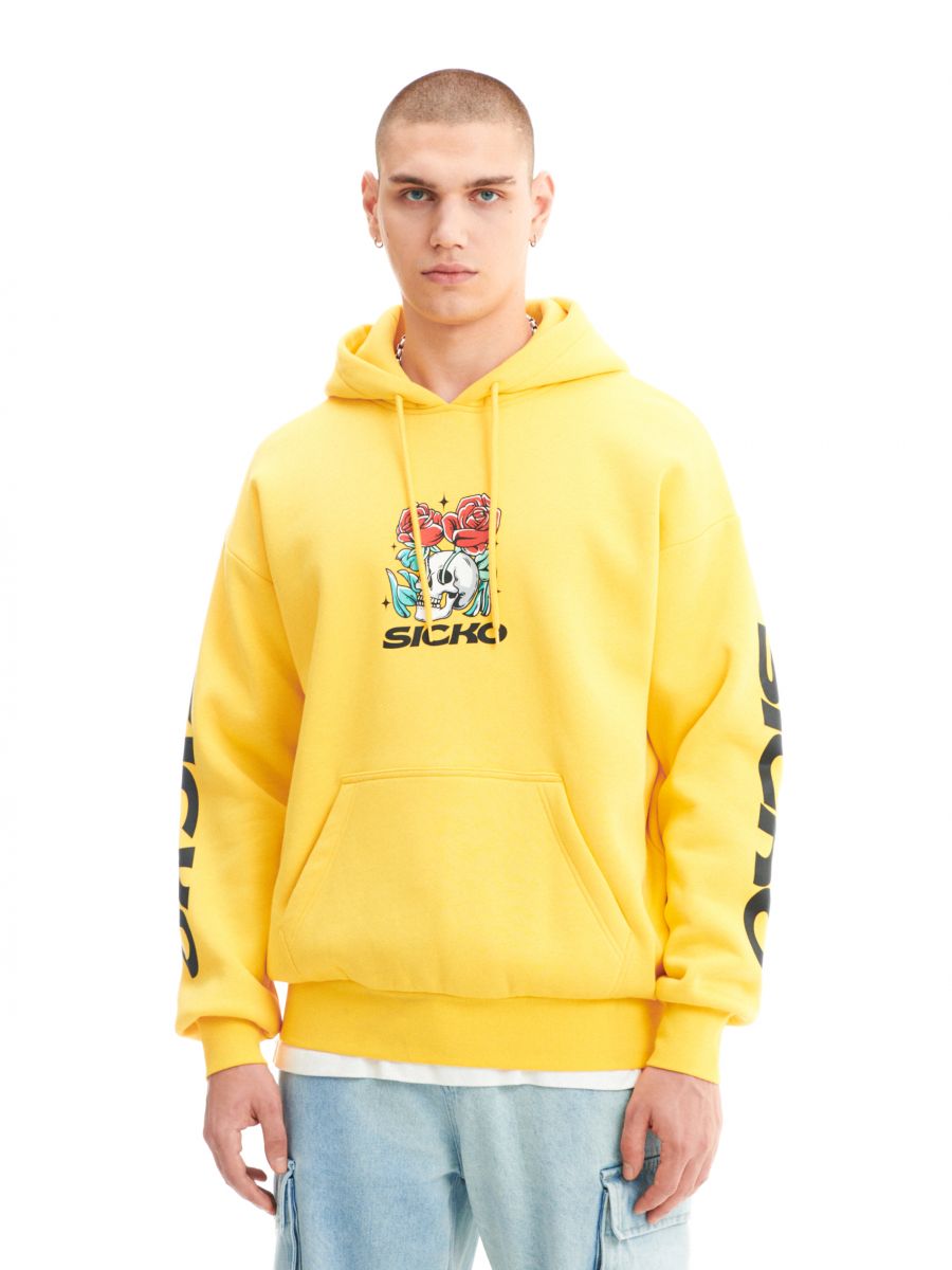zolta-bluza-879ewc-1.jpg Żółta bluza z kapturem i nadrukami CROPP 4424W 11X - obrazek 1